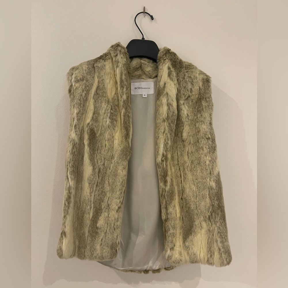 BCBGeneration Tan and Cream Faux Fur Vest